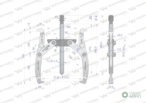Ściągacz do łożysk dwuramienny typ S 30-210 Waryński