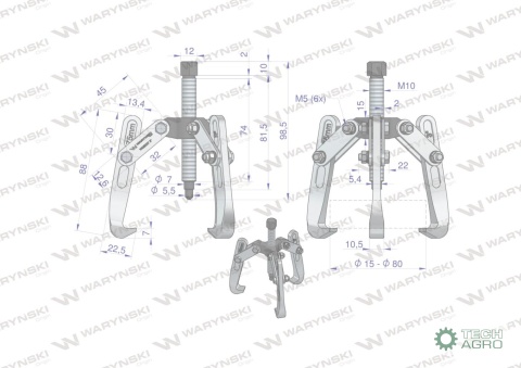 Ściągacz do łożysk trójramienny 15-80 Waryński