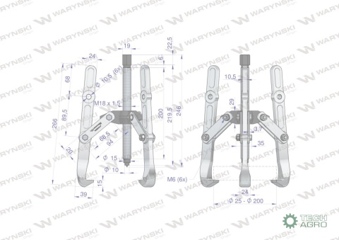Ściągacz do łożysk trójramienny 25-200Waryński