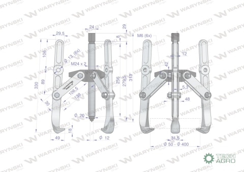 Ściągacz do łożysk trójramienny 50-400Waryński