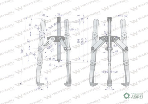 Ściągacz do łożysk trójramienny 50-500Waryński
