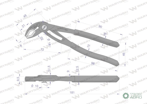 Szczypce do rur szybkonastawne 180mm. zakres szczęk 42 mm Waryński