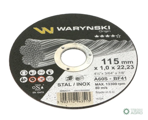 Tarcza do cięcia metalu 115 x1.0 x22.23mm Waryński (sprzedawana po 5 szt w op.5 szt)