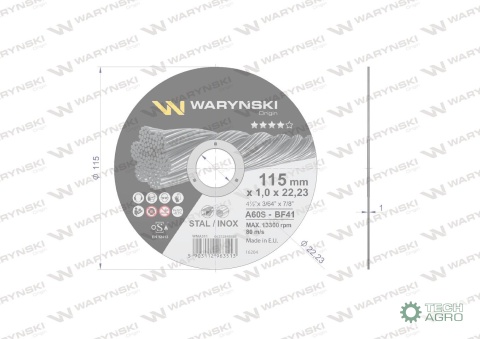 Tarcza do cięcia metalu 115 x1.0 x22.23mm Waryński (sprzedawana po 5 szt w op.5 szt)