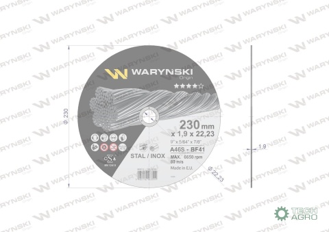 Tarcza do cięcia metalu 230 x1.9 x22.23mm wielopak Waryński (sprzedawana po 25 szt)
