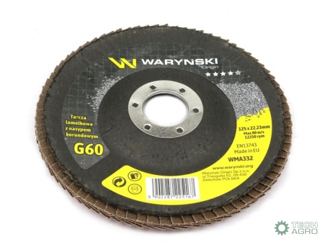 Tarcza do szlifierki 125 mm lamelkowa zelektrokorundem GR60 (sprzedawana po 10 szt.) Waryński