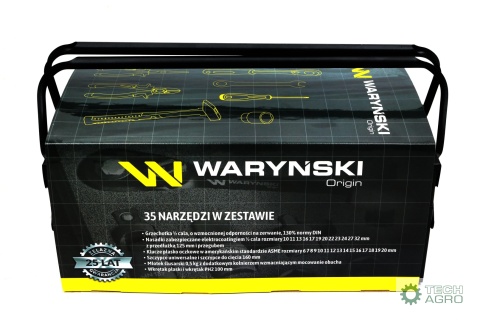 Zestaw narzędzi nasadek i kluczy w metalowej skrzynce Waryński