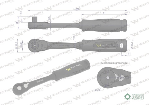 "Grzechotka 3/8"". 60 T. o zwiększonej o porności. Waryński