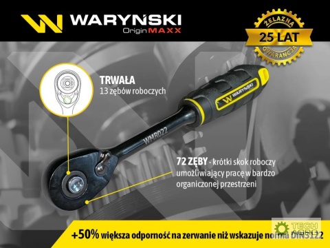 Grzechotka 3/8". 72 T. o zwiększonej odporności. Waryński