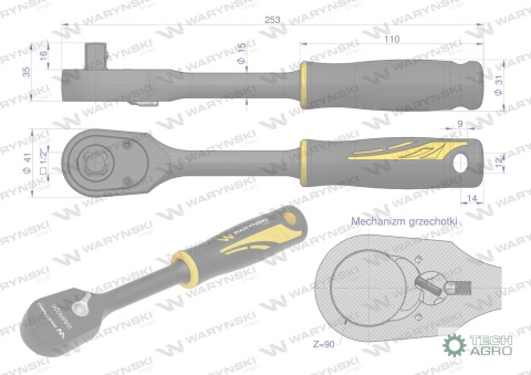 Grzechotka semihermetyczna 1/2". 90 T. Waryński