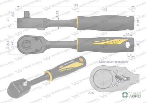 Grzechotka semihermetyczna 1/4". 90 T. Waryński
