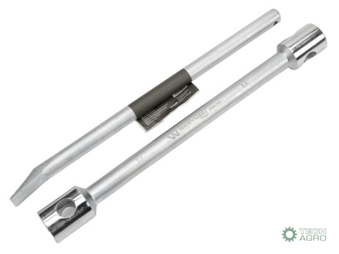 Klucz do kół , 395 mm długości rozmiar 24x27 mm z łyżką, do prac montażowych i demontażowych w mechanice , Waryński