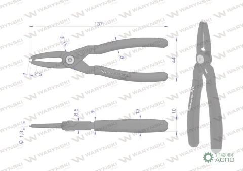 Specjalistyczne szczypce do pierścieni osadczych 127 mm wewnętrzne proste Waryński