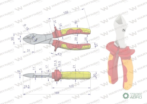 Szczypce izolowane, boczne 180 mm. VDE.Waryński