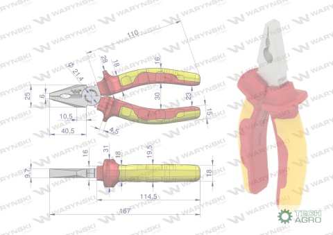 Szczypce izolowane, uniwersalne 160 mm..VDE. Waryński