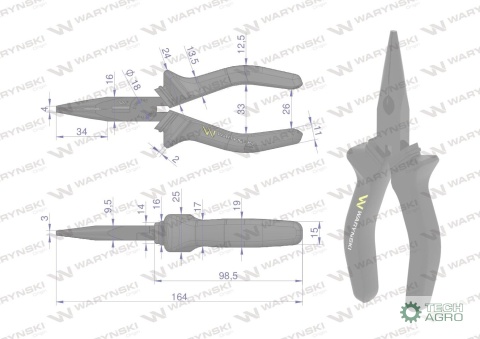 Szczypce wydłużone proste 160 mm Waryński