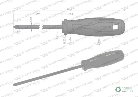 Wkrętak PH3. 200 mm. stal SVCM. Waryński