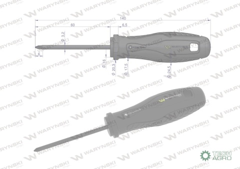 Wkrętak PZ0 60 mm. stal SVCM. Waryński