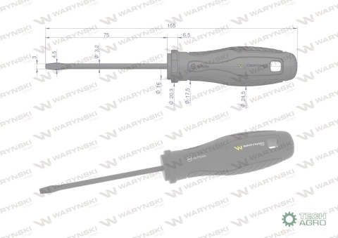 Wkrętak płaski 3 x 75 mm. stal SVCM. Waryński