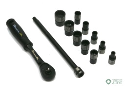 Zestaw 12 el. nasadki 1/4 przedłużka 12 cm grzechotka 4.5 5 6 7 8 9 10 11 13 14 Waryński