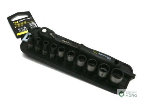 Zestaw 12 el. nasadki 1/4 przedłużka 12 cm grzechotka 4.5 5 6 7 8 9 10 11 13 14 Waryński