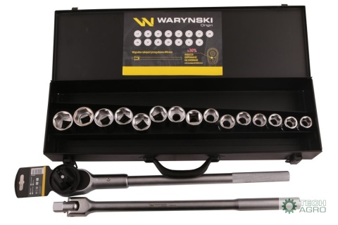 Zestaw nasadek 3/4 z odporną grzechotkąi rękojeścią przegubową 17 el Waryński