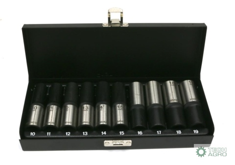 Zestaw nasadek przedłużanych 1/2 CrV 10, 11, 12, 13, 14, 15, 16, 17, 18, 19 w kasecie 10 el Waryński