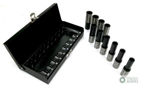 Zestaw nasadek przedłużanych 1/2 CrV 10, 11, 12, 13, 14, 15, 16, 17, 18, 19 w kasecie 10 el Waryński