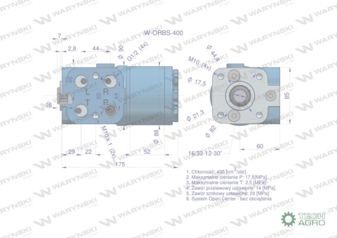 Orbitrol hydrauliczny W-ORBS 400 cm3/obr z zaworami (System Open Center - bez obciążenia) Waryński