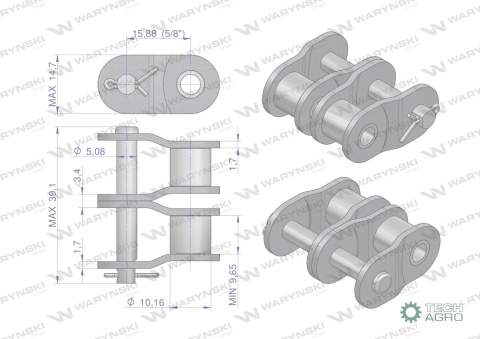 Półogniwo łańcucha prosta płytka P10B-2(R2 5/8) Waryński ( sprzedawane po 10 )