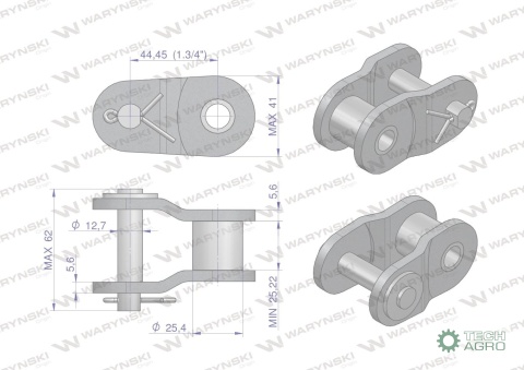 Półogniwo łańcucha wzmocnione P28A-1 ANSI A 140 (R1 1.3/4) Waryński