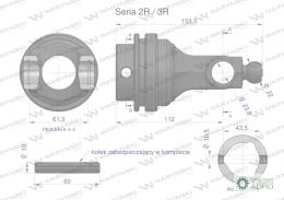 Widłak wewnętrzny, przegubu szerokokątnego wału Seria 2R. 3R na rurę 43.5 - miseczka 23,8, Waryński