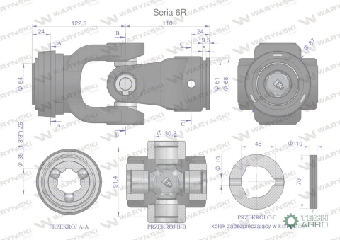 Przegub kompletny z krzyżakiem 30.2X91.4 seria 6 do rury wewnętrznej 45mm Waryński