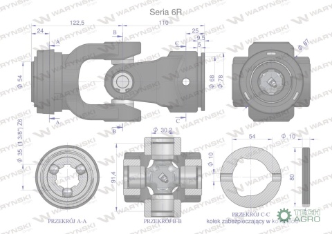 Przegub kompletny z krzyżakiem 30.2X91.4 seria 6 do rury zewnętrznej 54mm Waryński