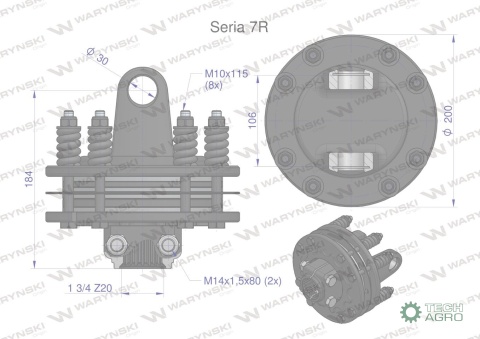 Sprzęgło cierne 4 tarczowe wału Seria 7R 1700Nm - 30x106 - 1 3/4 Z20 WARYŃSKI