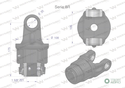 Sprzęgło jednokierunkowe prawe wału Seria 8R - 35x106 - 1 3/8 Z21 WARYŃSKI