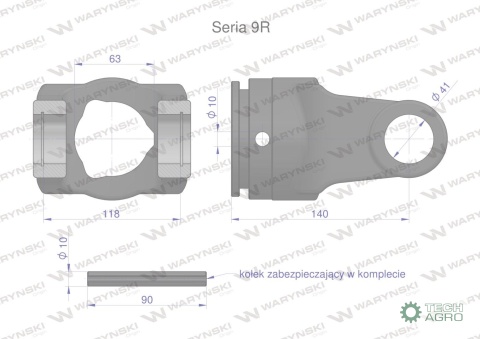 Widłak rury zewnętrznej 63x3 krzyżak 41x118 Seria 9R Waryński