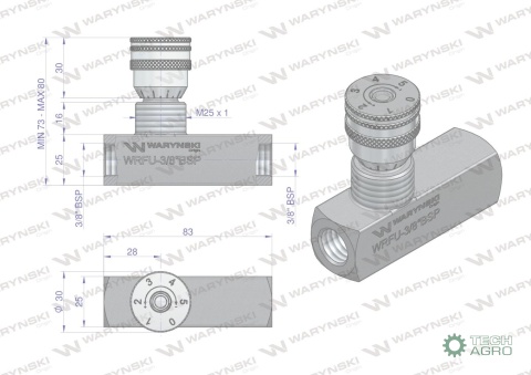 Zawór dławiąco-zwrotny WRFU 90 3/8"BSP Waryński