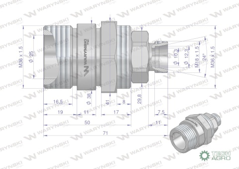 Zawór gniazdo (Bizon) M18x1,5 skręcane (ZSR6160101) Waryński