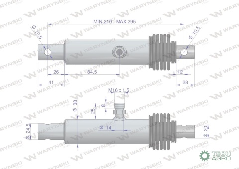 Cylinder hydrauliczny - siłownik (SMN20/86. SMN 1.20/86) nurnikowy rozsiewacz nawozów Brzeg Waryński
