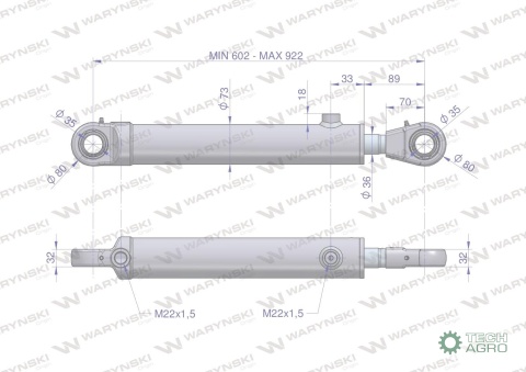 Cylinder hydrauliczny - siłownik dwustronny (7210120053. CJ2*63/36*320z+KT2) chwytak TUR Waryński