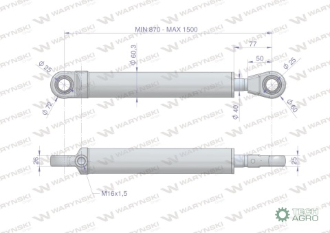 Cylinder hydrauliczny - siłownik jednostronny (7210120051. CN2F-40/630Z+U) Tur 1.2 Waryński