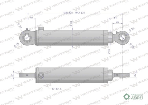 Cylinder hydrauliczny - siłownik jednostronny pomocniczy do Zetor (SMN.50.250; 70118033; 701180451/PL) Waryński