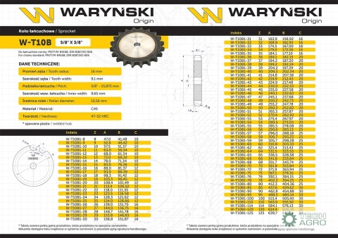 Koło zębate hartowane tarcza 10B-1 (R1 5/8) Z-50 Waryński