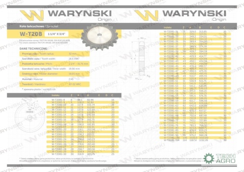 Koło zębate hartowane tarcza 20B-1 (R1 1. 1/4) Z-13 Waryński
