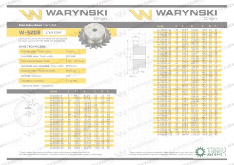 Koło zębate hartowane z kołnierzem 20B-1 (R1 1.1/4) Z-13 Waryński
