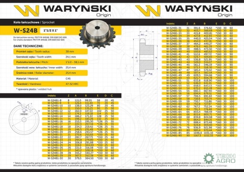 Koło zębate hartowane z kołnierzem 24B-1 (R1 1.1/2) Z-20 Waryński