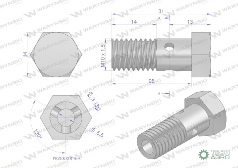 Śruba oczkowa przelewowa metryczna M10x1.5 Waryński ( sprzedawane po 10 )