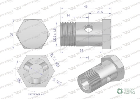 Śruba oczkowa przelewowa metryczna M22x1.5 Waryński ( sprzedawane po 10 )