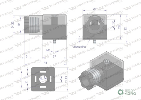 Wtyczka elektryczna W-WTYKVDC 12V 24V (SP666) do zasilania cewek elektromagnetycznych z diodą i uszczelką Waryński